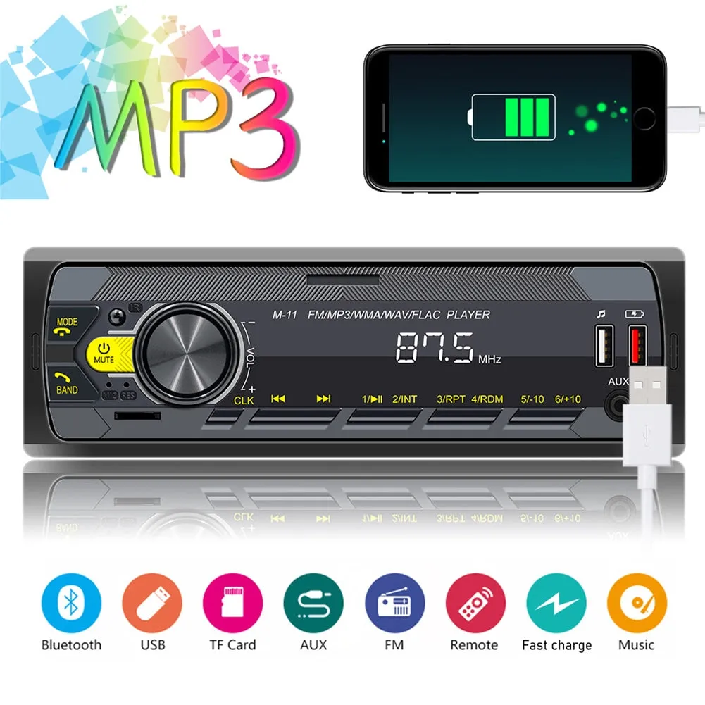 1 Din Car Radio Stereo Bluetooth Receiver Fast Charging Jack