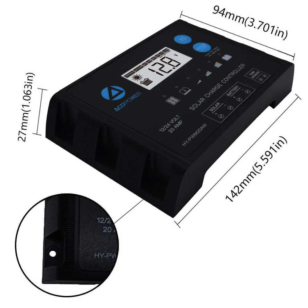 12V/24V 200W  Mono Solar RV Kits 20A PWM Charge Controller (2x100w 20A)