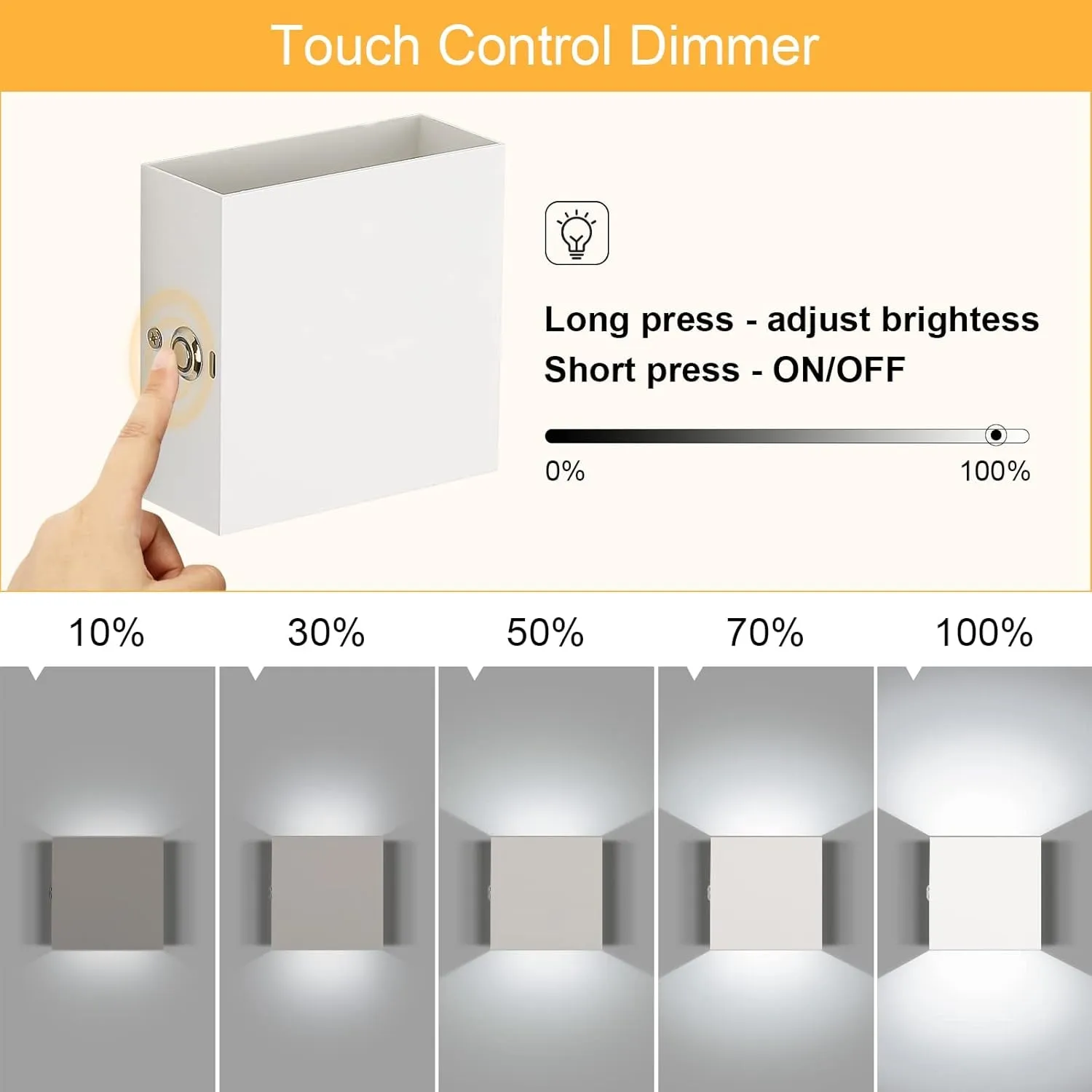 2Pcs Wall Light Dimmable Touch Up Down Wall Light Rechargeable Up and Down Modern Wall Lamp Sconce Lighting White Aluminum Indoor for Living Room Bedroom Balcony Hallway Cold White