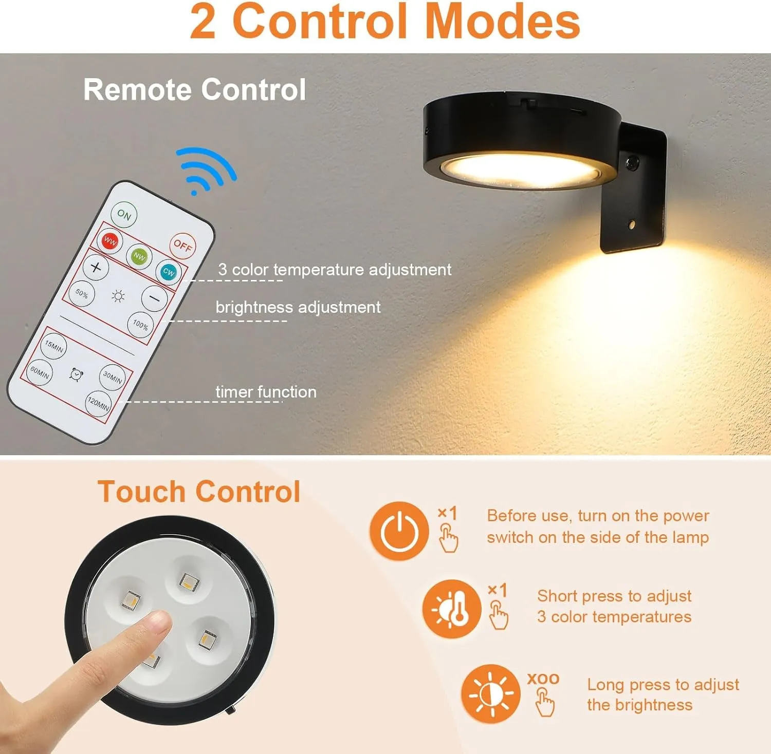 3 Pack Picture Lights for Wall Battery Operated 3 Colors Rechargeable Picture Light Wireless Picture Frame Light Dimmable and Timer Art Lights for Painting Remote Control Wall Lights, Black