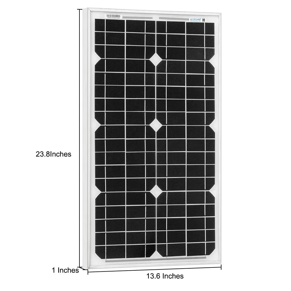30W 12V Solar Charger Kit, 5A Charge Controller with Alligator Clips by ACOPOWER
