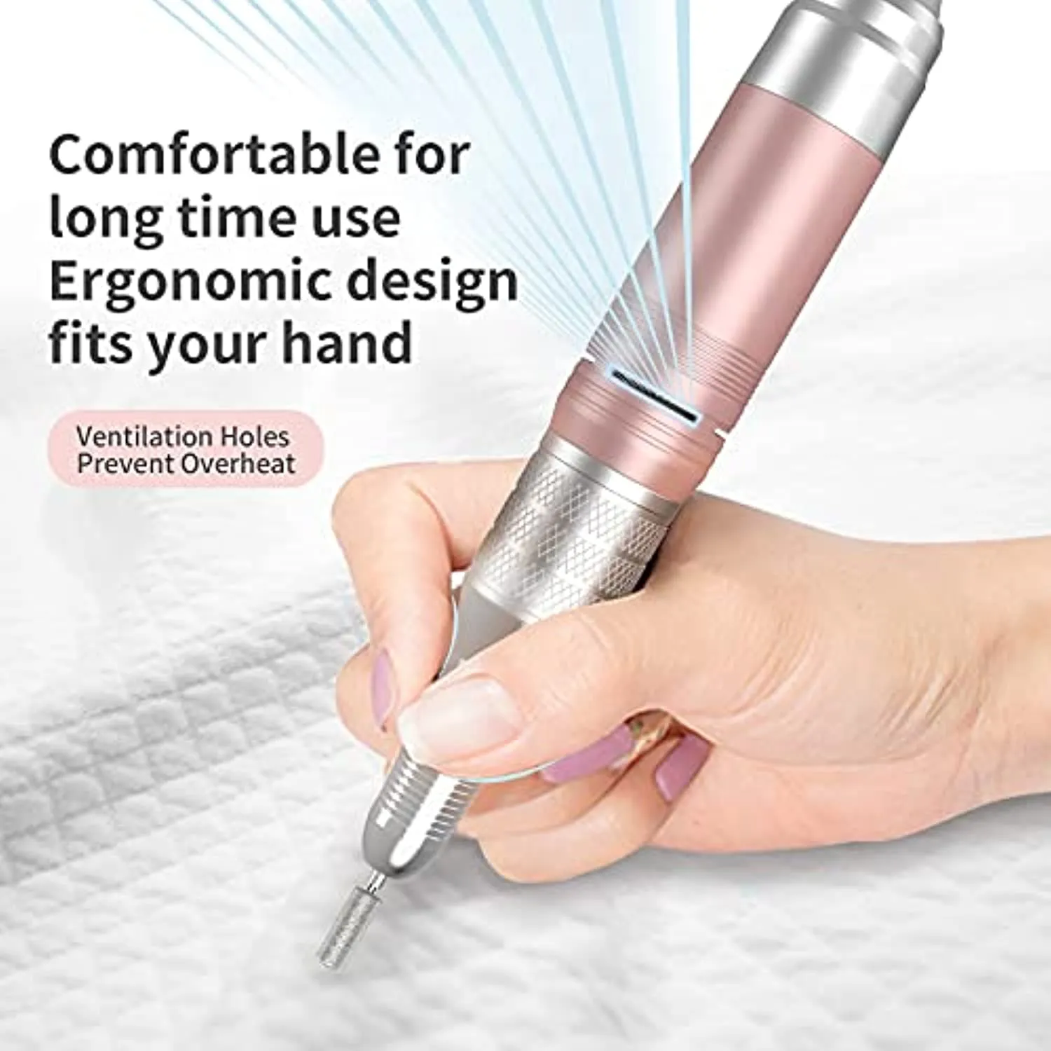 35000RPM Professional Nail Drill Machine, Kredioo Pro Electric Drill for Acrylic Nails Rechargeable Portable with 6 Bits, Sanding Bands, Cordless Efile for Gels Manicure Salon-PINK