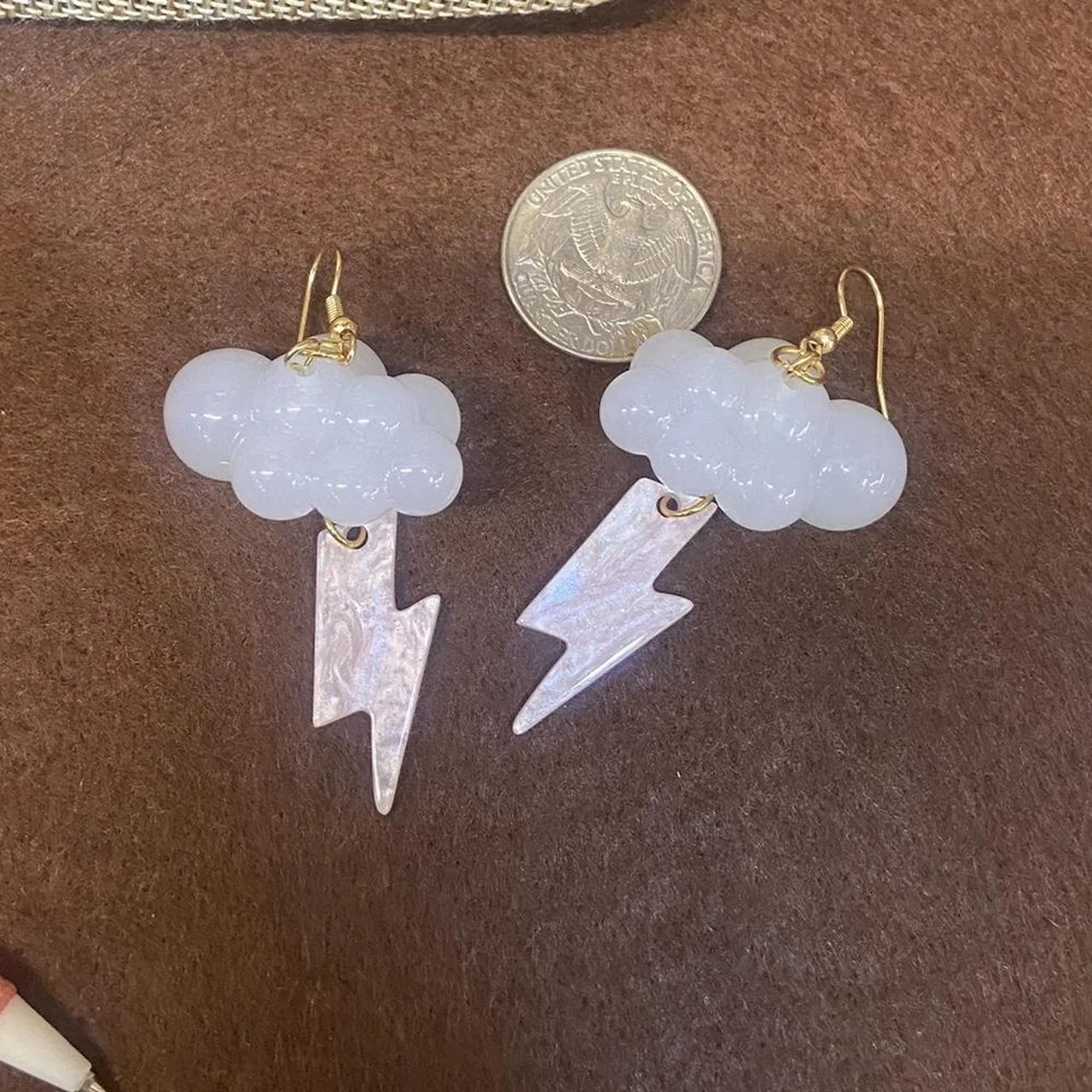 3d cloud and pink lightning bolt earrings