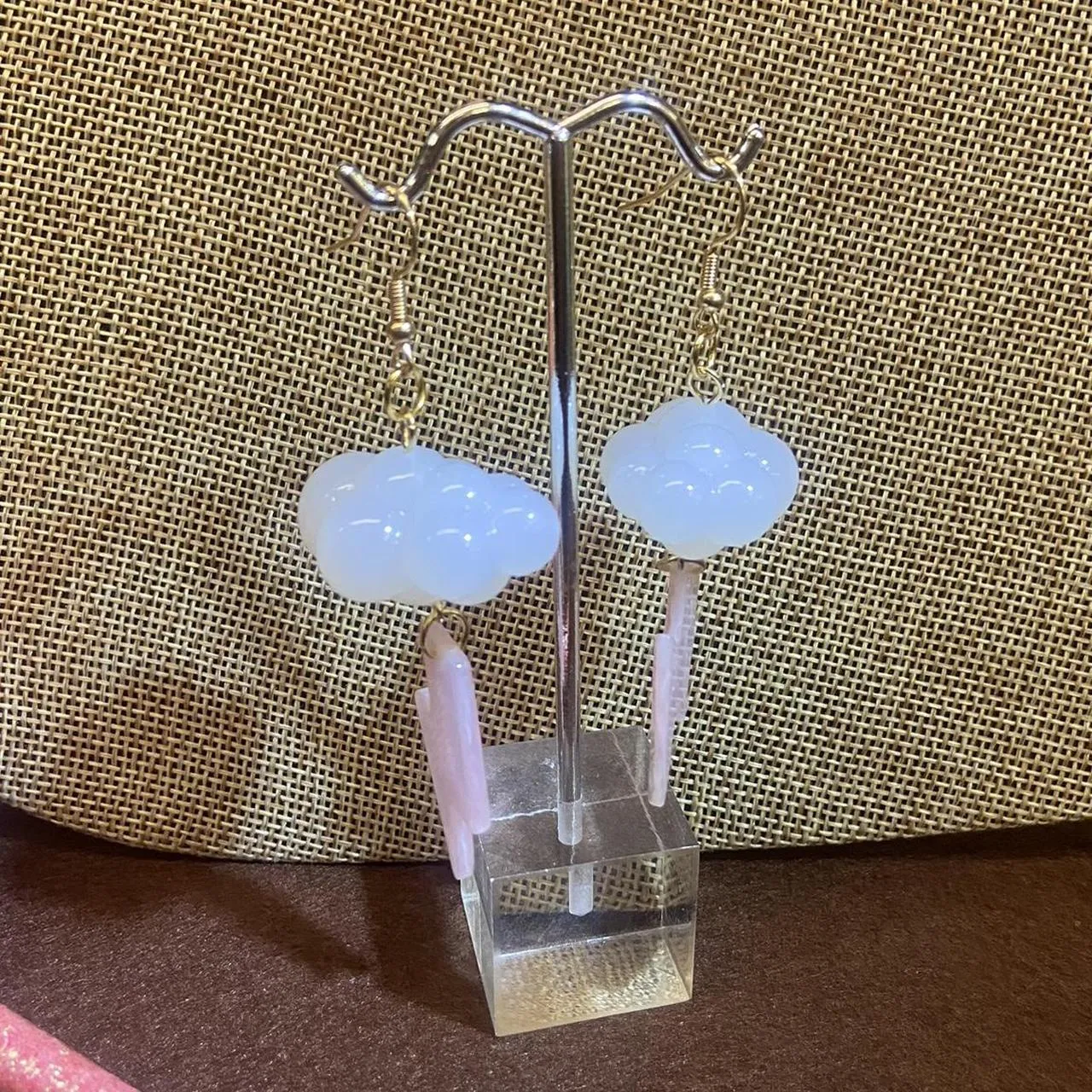 3d cloud and pink lightning bolt earrings