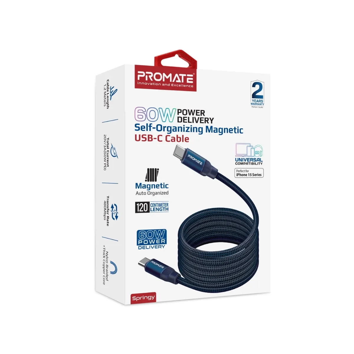 60W Power Delivery Self-Organizing Magnetic USB-C Cable