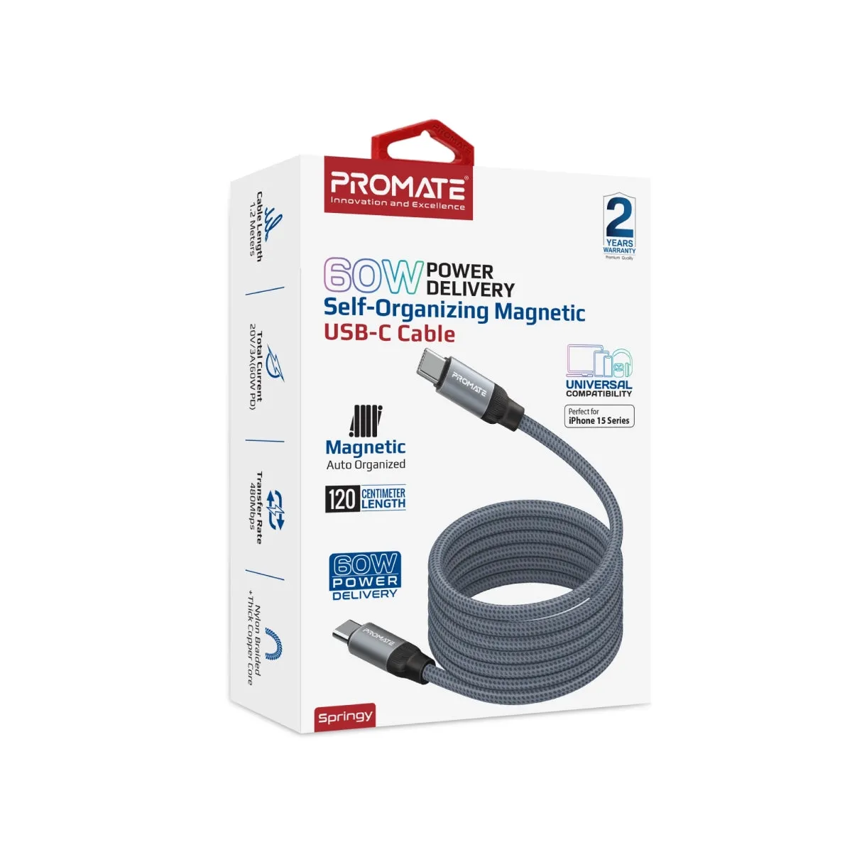 60W Power Delivery Self-Organizing Magnetic USB-C Cable