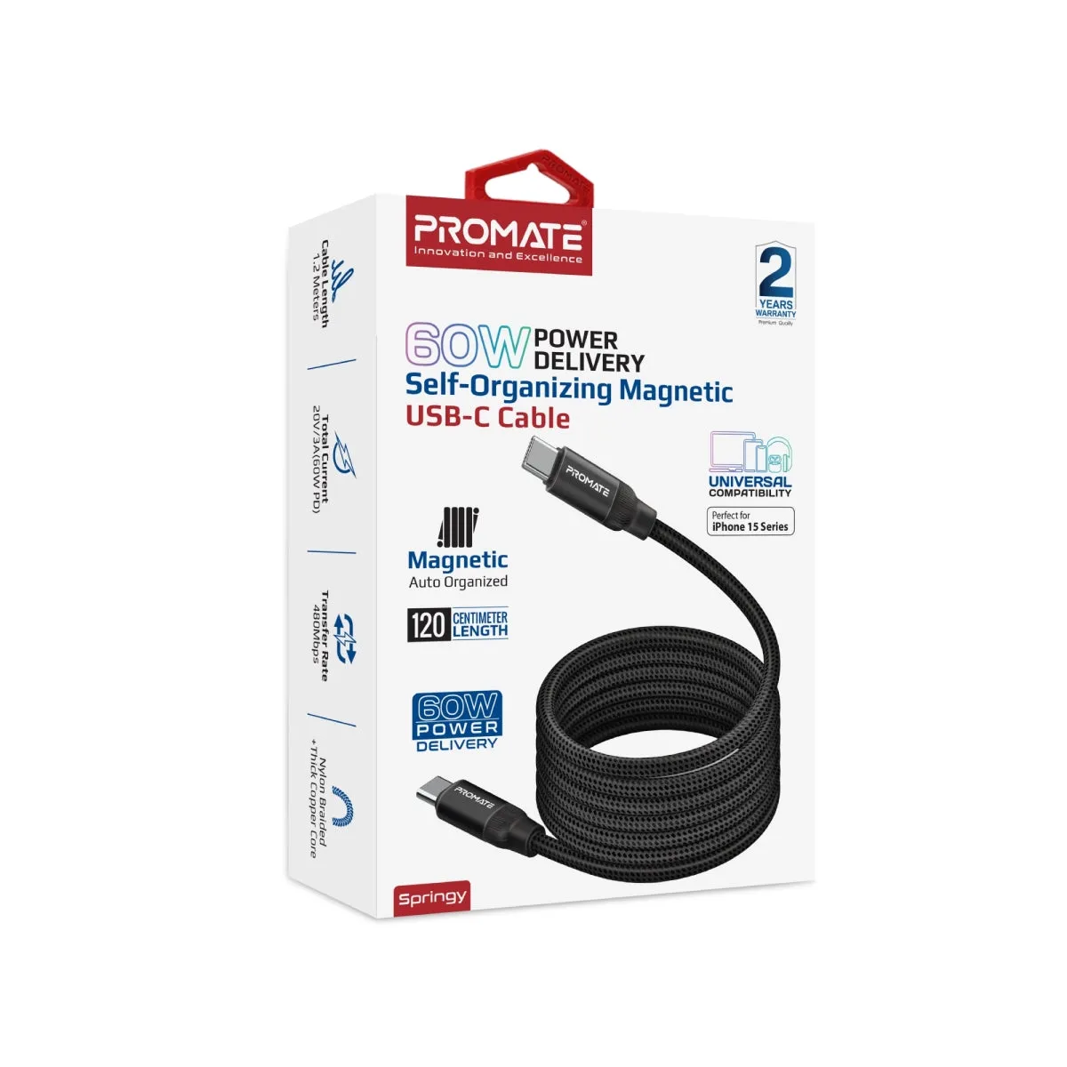 60W Power Delivery Self-Organizing Magnetic USB-C Cable