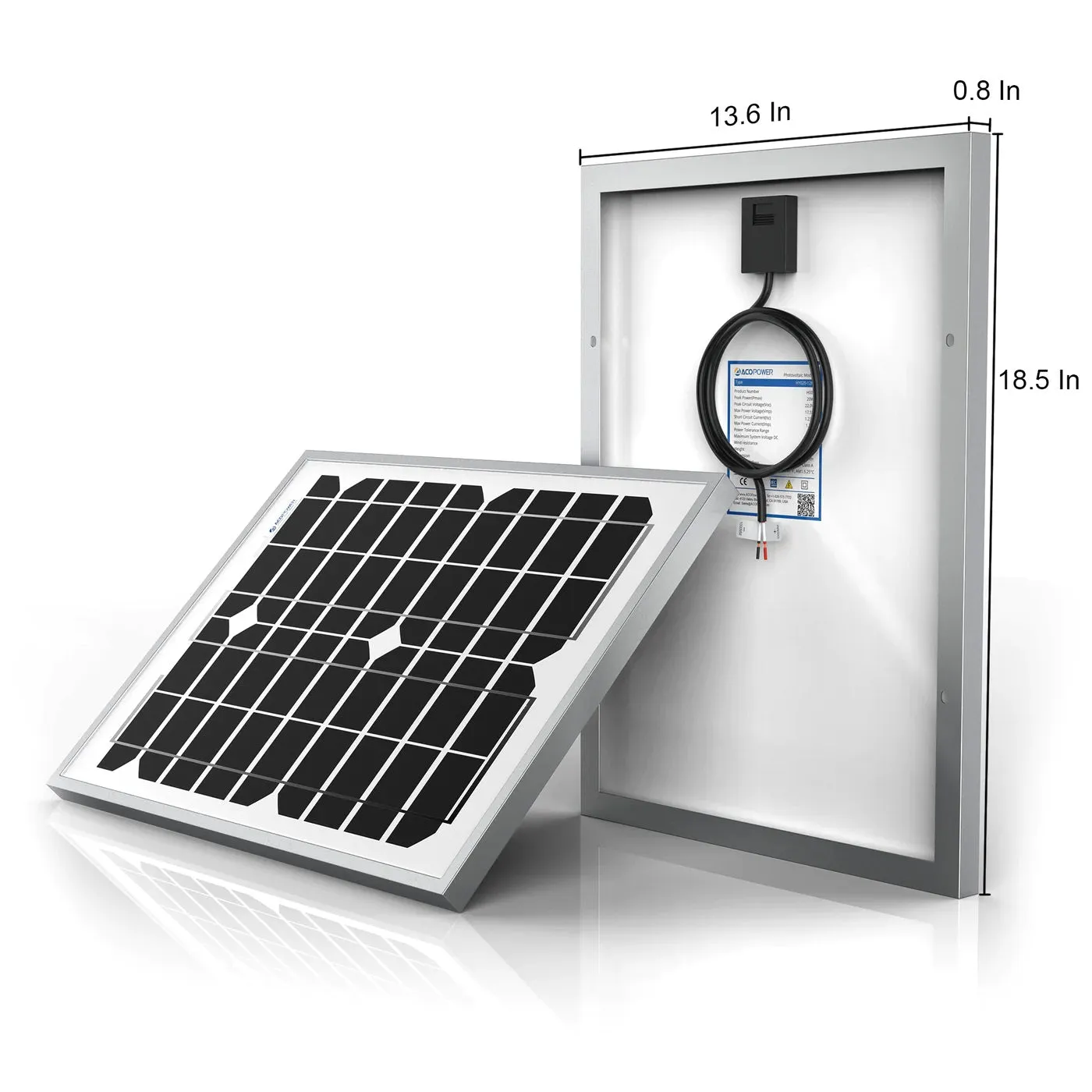 ACOPower 20 Watt Monocrystalline Solar Panel for Off Grid 12V Battery Charging