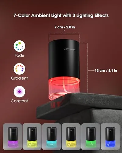 Airversa Waterless Diffuser Essential Oil 100ml Capacity Battery Operated Aromatherapy Nebulizer Premium Metal Scent Air Machine for Home 3 Mist Settings Timers Color Light Black