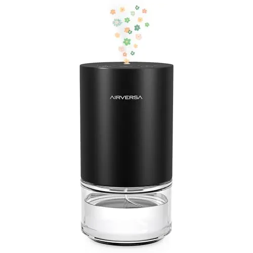 Airversa Waterless Diffuser Essential Oil 100ml Capacity Battery Operated Aromatherapy Nebulizer Premium Metal Scent Air Machine for Home 3 Mist Settings Timers Color Light Black