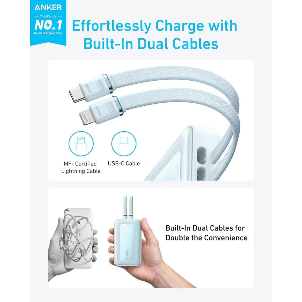 Anker Zolo Power Bank with Built-in USB-C & Lightning Cables (20,000mAh 30W Max ) - A1681