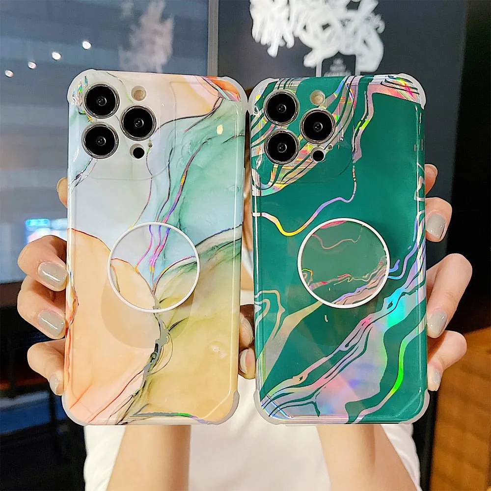 Anymob iPhone Red Violet Ring Protection Phone Case Gradient Marble Corner Shockproof Cover