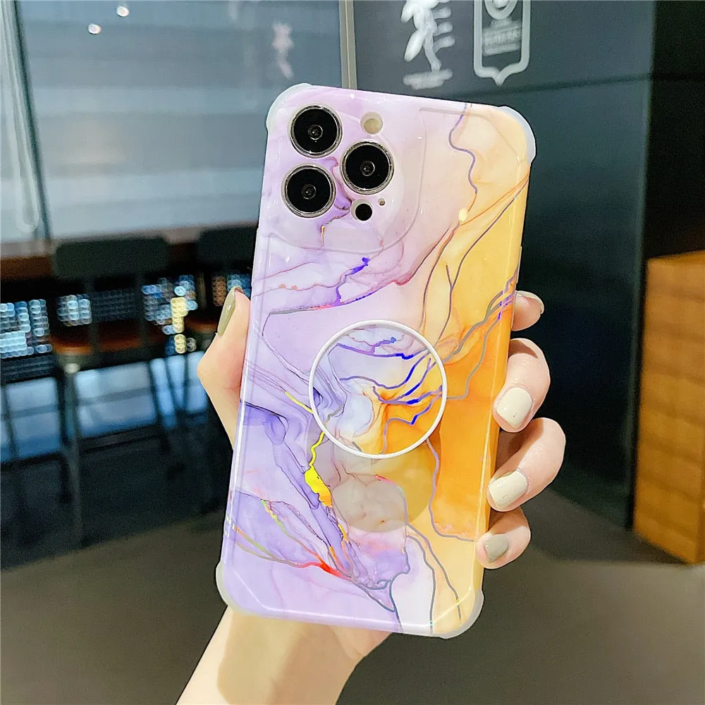Anymob iPhone Red Violet Ring Protection Phone Case Gradient Marble Corner Shockproof Cover