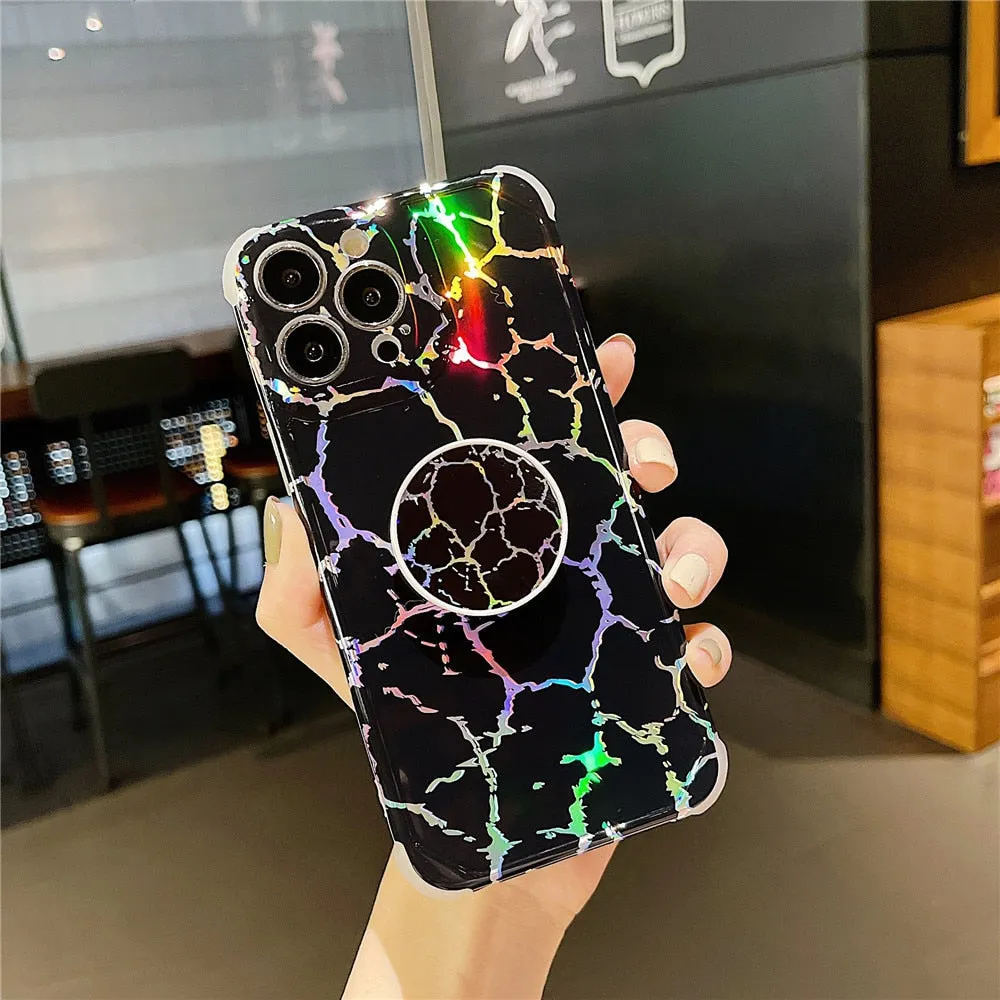 Anymob iPhone Red Violet Ring Protection Phone Case Gradient Marble Corner Shockproof Cover