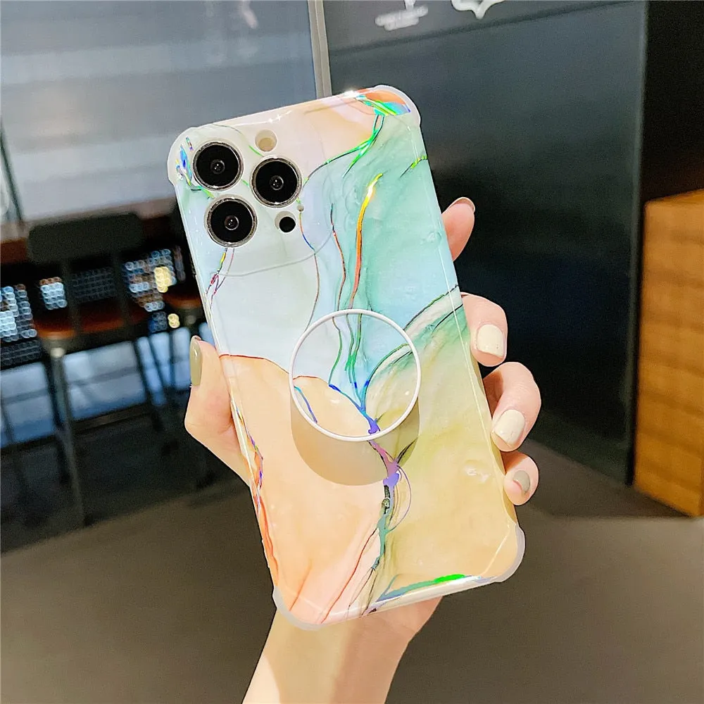 Anymob iPhone Red Violet Ring Protection Phone Case Gradient Marble Corner Shockproof Cover