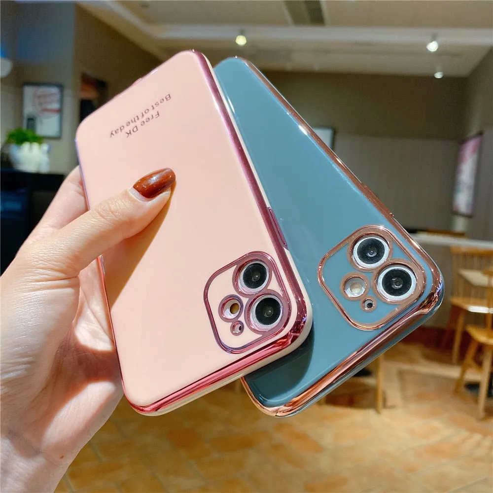 Anymob iPhone Teal Plating Lens Protection Phone Case Soft Silicon Cover Case