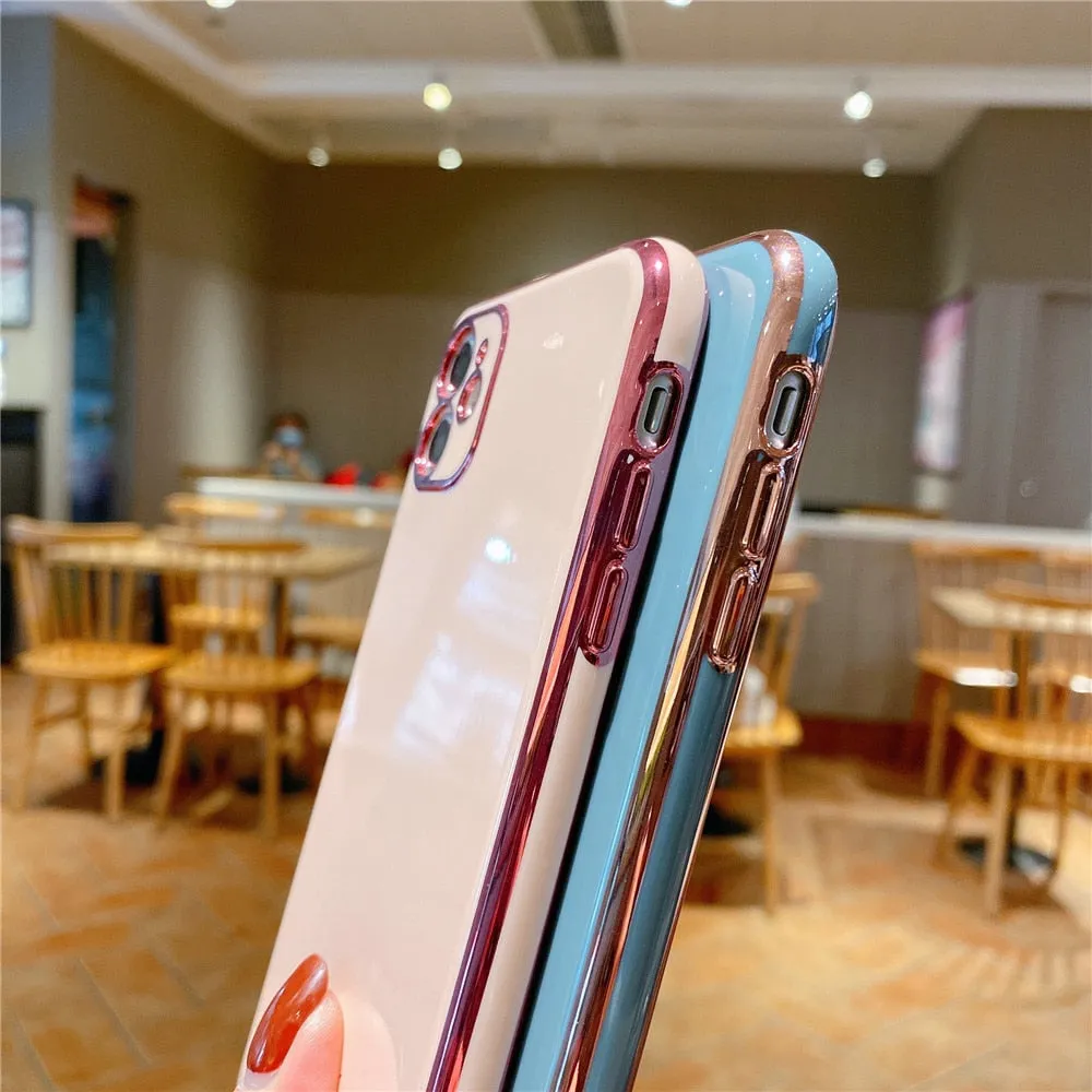 Anymob iPhone Teal Plating Lens Protection Phone Case Soft Silicon Cover Case