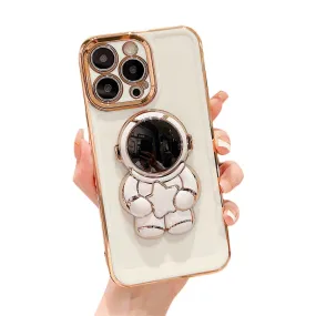 Anymob iPhone White Astronaut Ring Holder Stand Phone Case With Electroplating Protection Silicone Cover