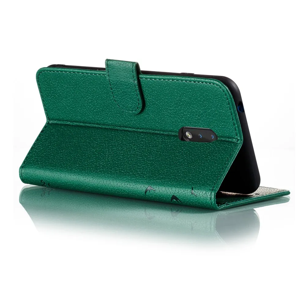 Anymob Nokia Green Leather Flip Case Feather Wallet Phone Cover Protection