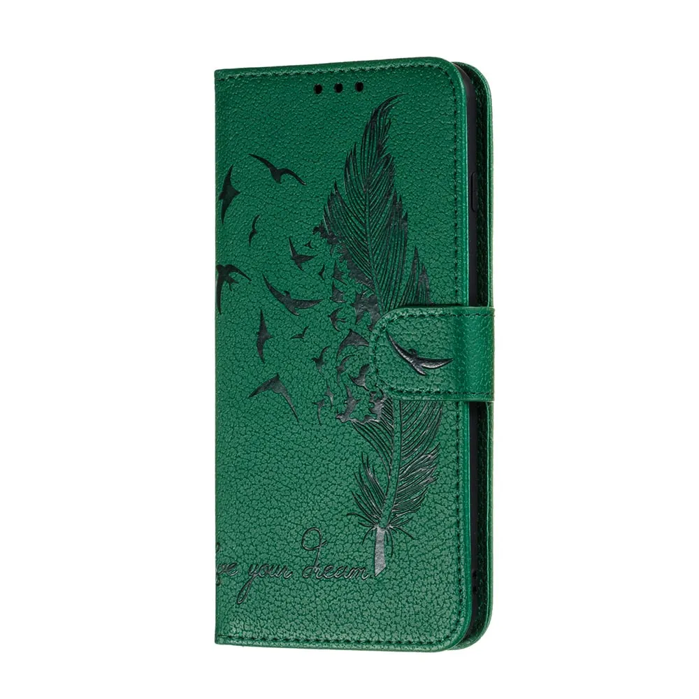 Anymob Nokia Green Leather Flip Case Feather Wallet Phone Cover Protection
