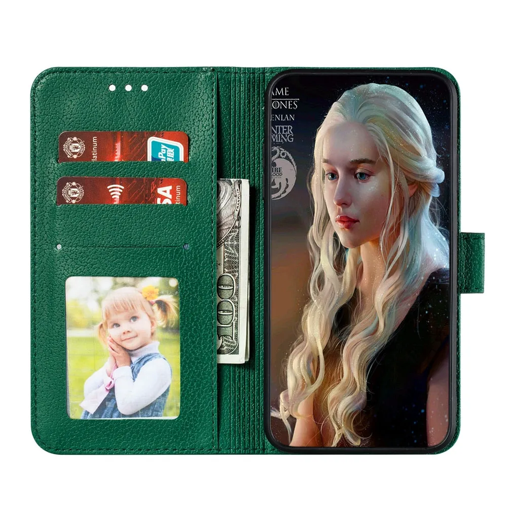Anymob Nokia Green Leather Flip Case Feather Wallet Phone Cover Protection