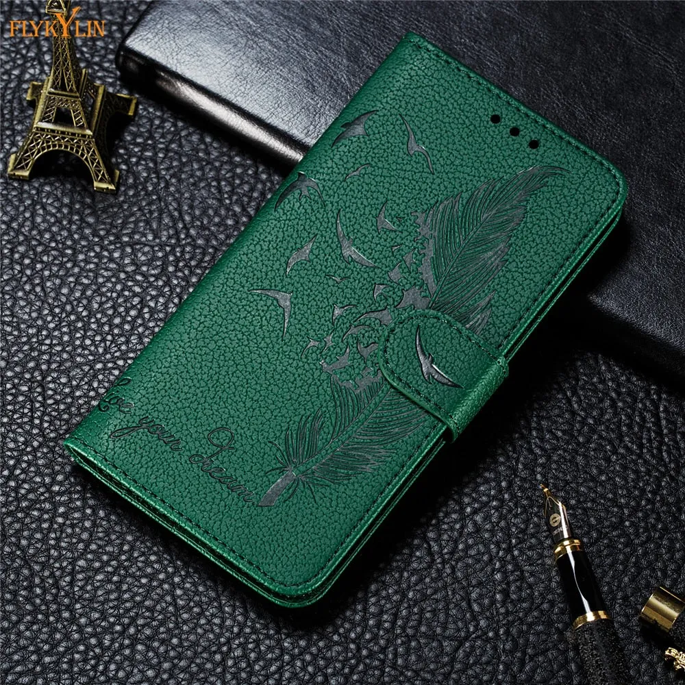 Anymob Nokia Green Leather Flip Case Feather Wallet Phone Cover Protection
