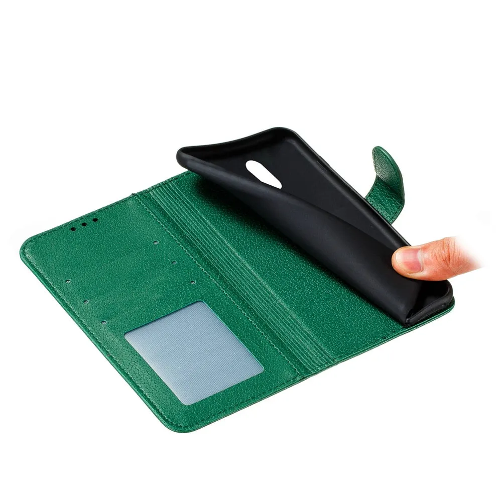 Anymob Nokia Green Leather Flip Case Feather Wallet Phone Cover Protection