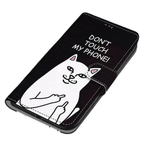 Anymob Samsung Case Black and White Cat Magnetic Flip Leather Card Slot Wallet Phone Cover Protection