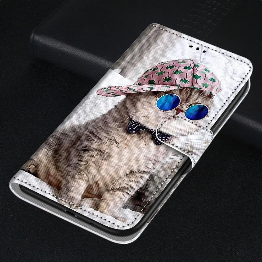 Anymob Samsung Case Brown Cool Cat Magnetic Flip Leather Card Slot Wallet Phone Cover Protection