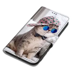 Anymob Samsung Case Brown Cool Cat Magnetic Flip Leather Card Slot Wallet Phone Cover Protection