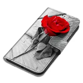 Anymob Samsung Case Gray and Red Rose Magnetic Flip Leather Card Slot Wallet Phone Cover Protection