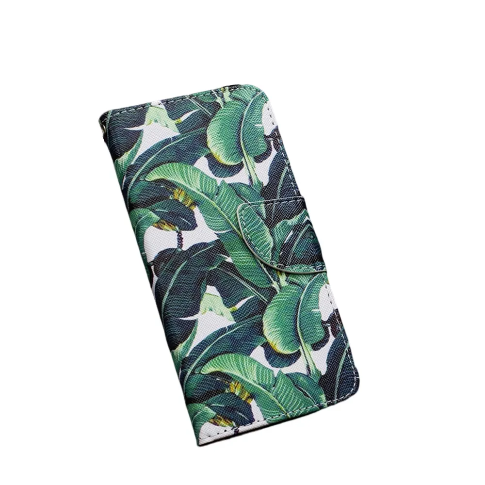 Anymob Samsung Case Green Banana Leaf Design Flip Leather Wallet Phone Cover Protection
