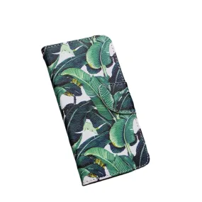 Anymob Samsung Case Green Banana Leaf Design Flip Leather Wallet Phone Cover Protection