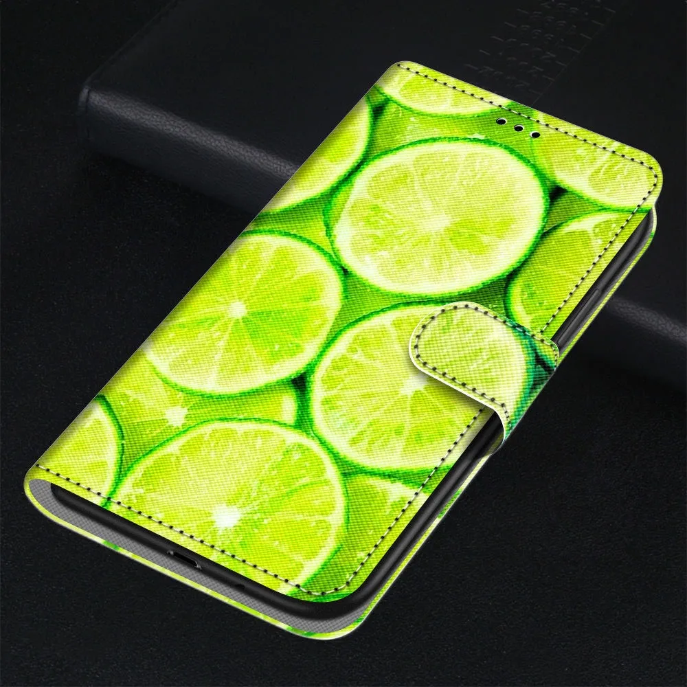 Anymob Samsung Case Mint Green Lemon Magnetic Flip Leather Card Slot Wallet Phone Cover Protection