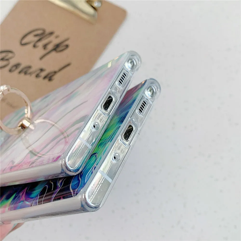 Anymob Samsung Case Peach and Blue Marble Protection Soft Cover With Ring Holder Stand