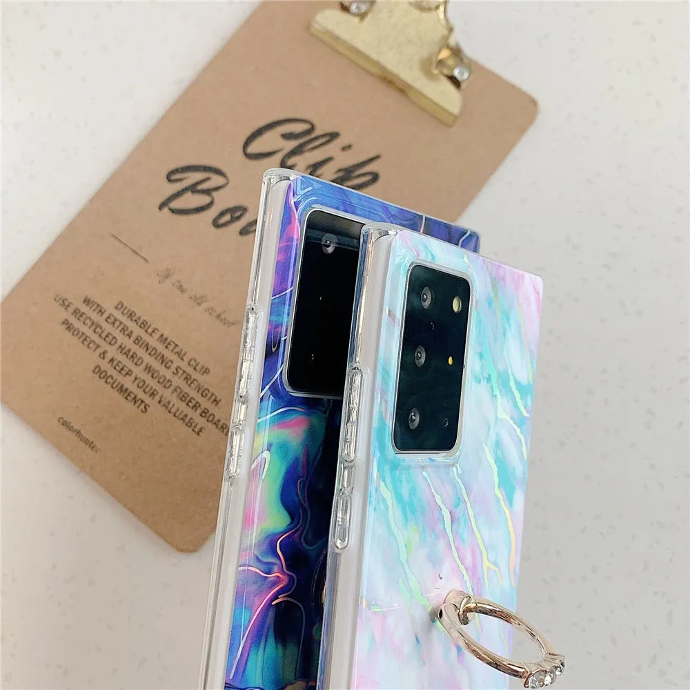 Anymob Samsung Case Peach and Blue Marble Protection Soft Cover With Ring Holder Stand