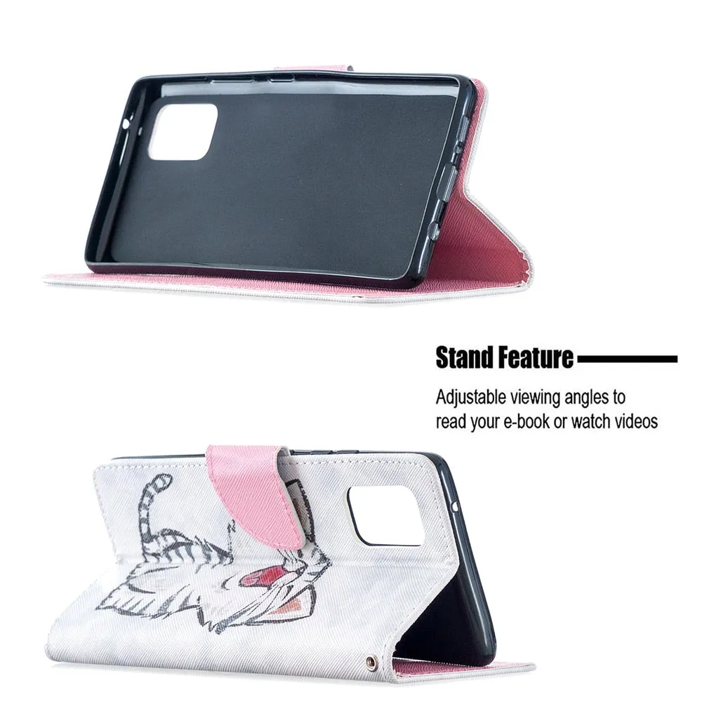 Anymob Samsung Case White And Black Flower Cartoon Flip Leather Wallet Phone Cover Protection