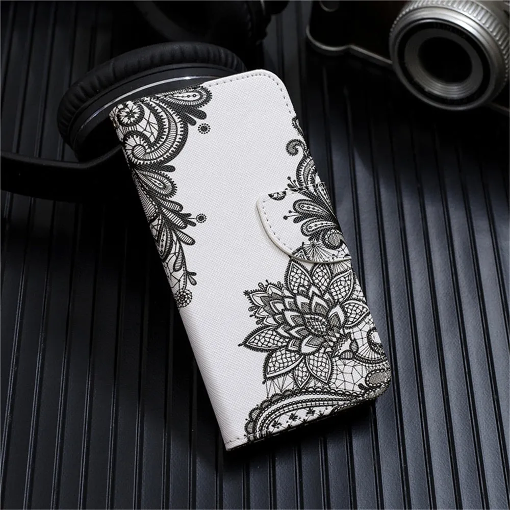 Anymob Samsung Case White And Gray Flower Design Flip Leather Wallet Phone Cover Protection
