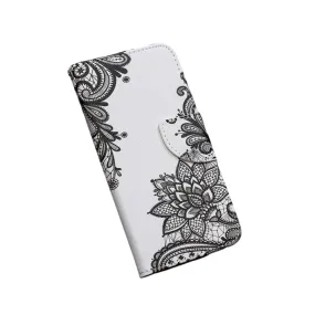 Anymob Samsung Case White And Gray Flower Design Flip Leather Wallet Phone Cover Protection
