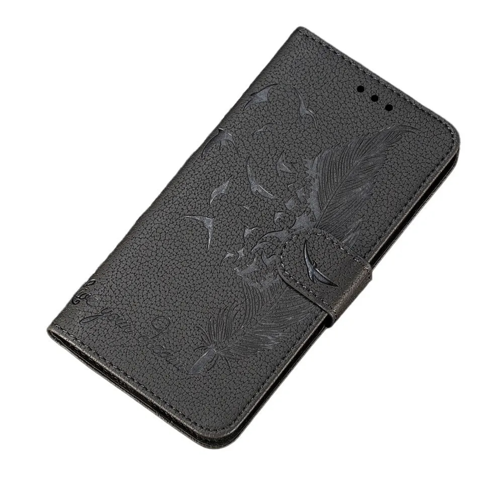 Anymob Samsung Matte Black Flip Case Leather Phone Wallet Cover Protection