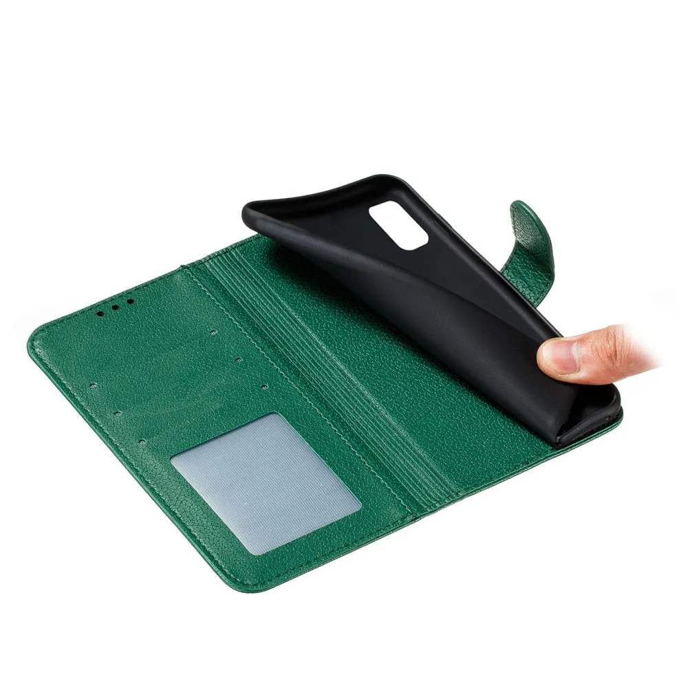 Anymob Samsung Matte Black Flip Case Leather Phone Wallet Cover Protection