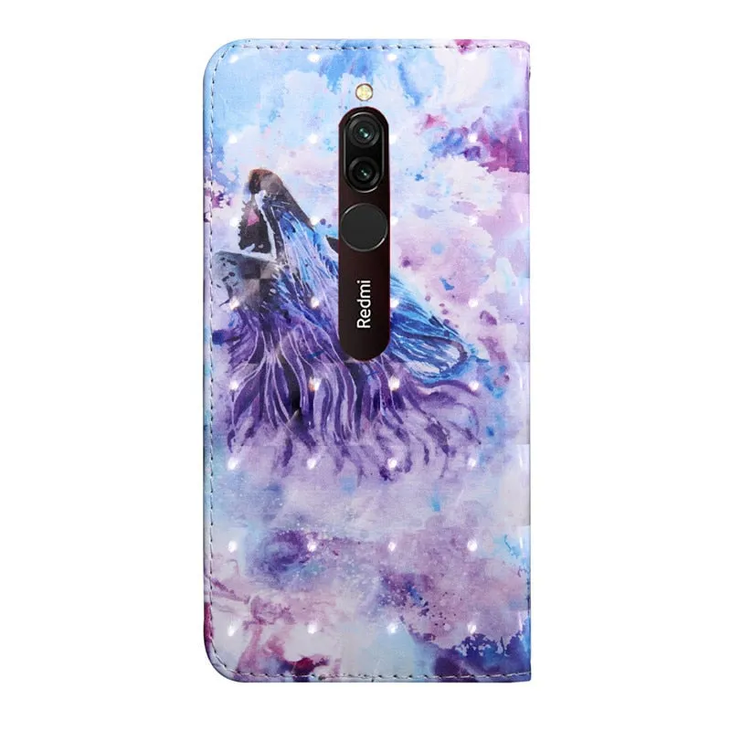 Anymob Xiaomi Redmi Blue Leather Case Wolf Flip Wallet Cover Bag Shell Protection