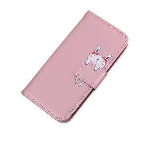Anymob Xiaomi Redmi Pink and White Bunny Flip Case Leather Phone Wallet Cover Protection
