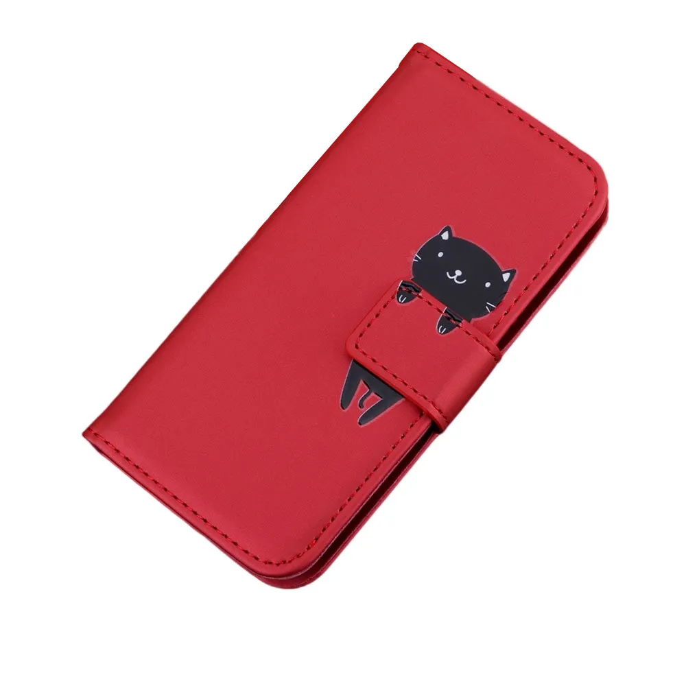 Anymob Xiaomi Redmi Red and Black Cat Flip Case Leather Phone Wallet Cover Protection