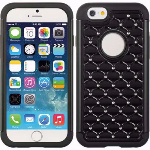 Apple iPhone 6s Plus Case / 6 Plus Case Crystal Rhinestone Slim Hybrid Dual Layer Case - Black