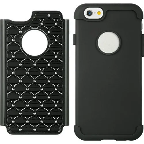 Apple iPhone 6s Plus Case / 6 Plus Case Crystal Rhinestone Slim Hybrid Dual Layer Case - Black