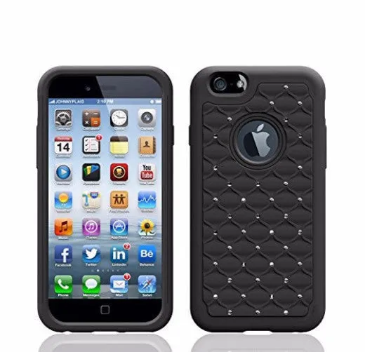 Apple iPhone 6s Plus Case / 6 Plus Case Crystal Rhinestone Slim Hybrid Dual Layer Case - Black