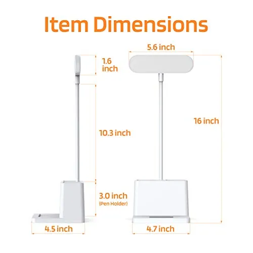 AXX Small Desk Lamps for Home Office, White Desk Light for Kids, LED Desktop/Computer Study Lamps for Bedrooms, Rechargeable, Pen Holder, Mini, Adjustable Gooseneck Table Lamp for College Dorm Room