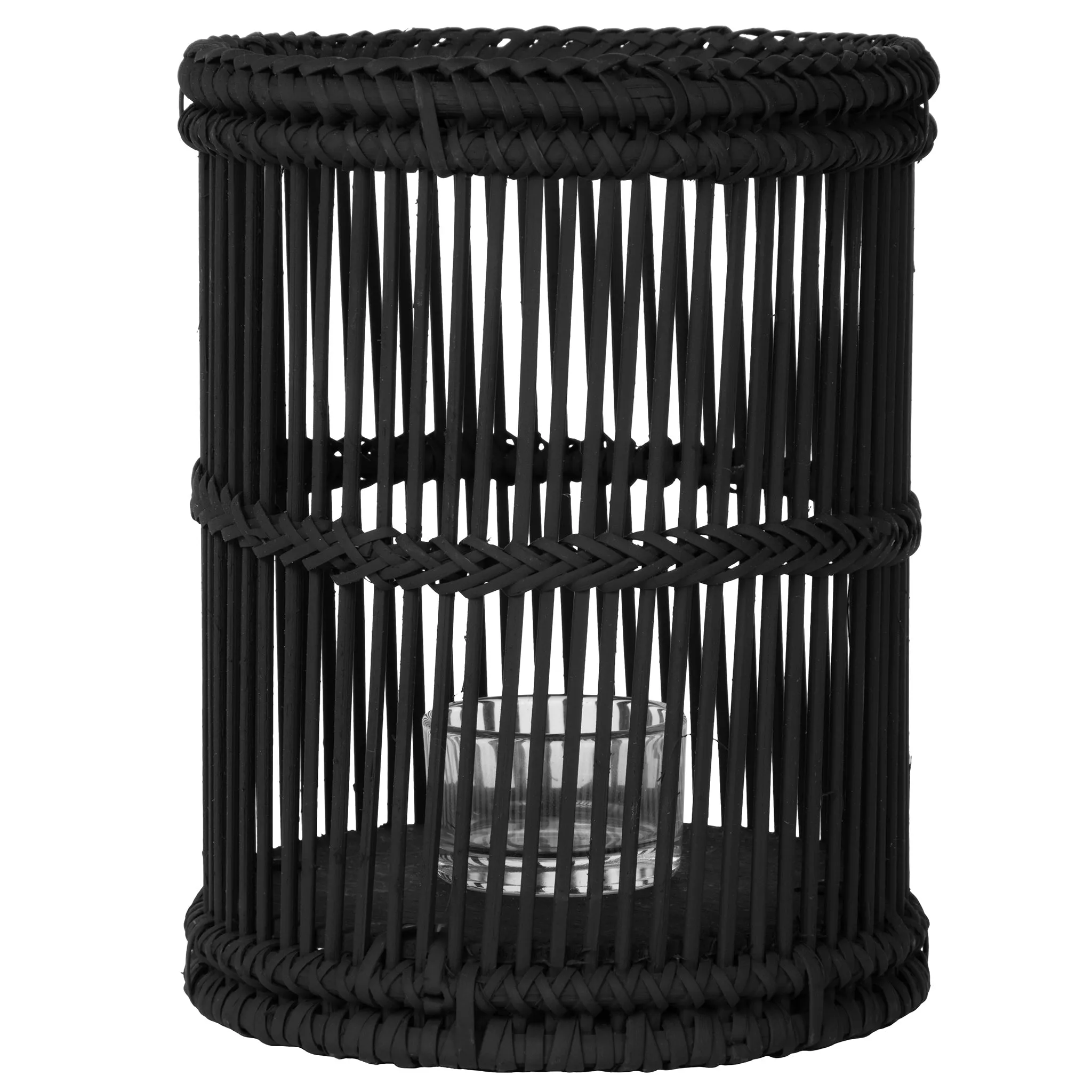 Baja Hurricane Decorative Rattan Candle Holders, Black
