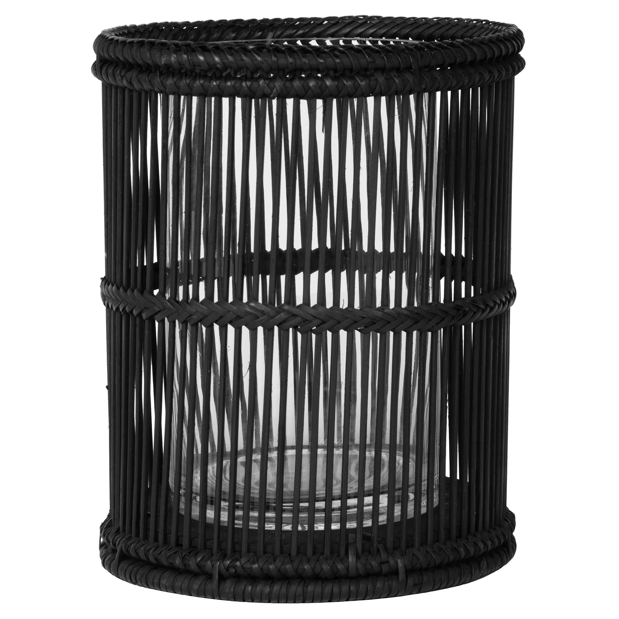 Baja Hurricane Decorative Rattan Candle Holders, Black